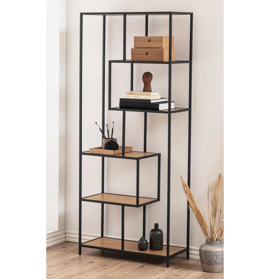 Sparks Oak Wooden 5 Shelves Display Stand In Black Frame