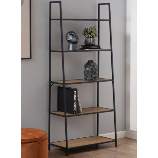 Sparks Oak Wooden 5 Shelves Display Stand With Black Frame
