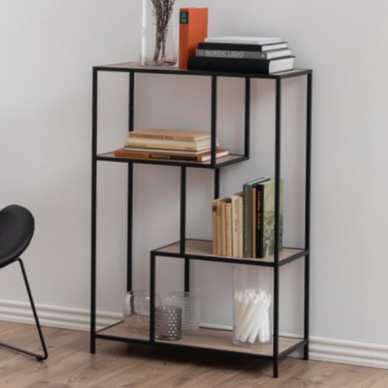 Sparks Tall Oak Wooden 3 Shelves Display Stand With Black Frame