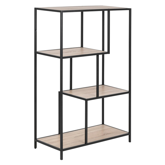 Sparks Tall Sonoma Oak 3 Shelves Display Stand With Black Frame_2
