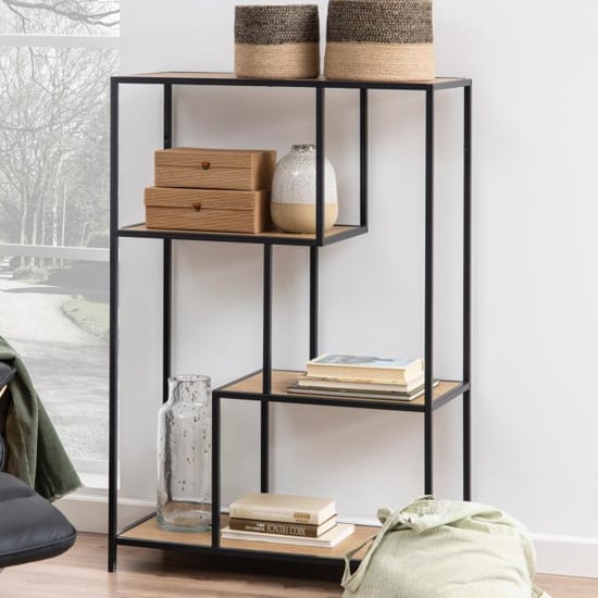 Sparks Tall Sonoma Oak 3 Shelves Display Stand With Black Frame_1