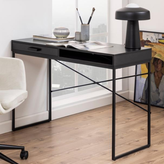 Read more about Sparks wooden 1 drawer 1 shelf laptop desk in ash black