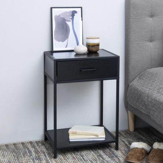 Product photograph of Sparks Wooden 1 Drawer Bedside Table In Ash Black from Furniture in Fashion