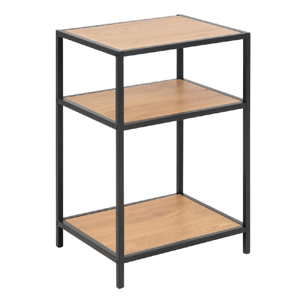 Sparks Wooden Bedside Table With 2 Shelves In Oak And Black