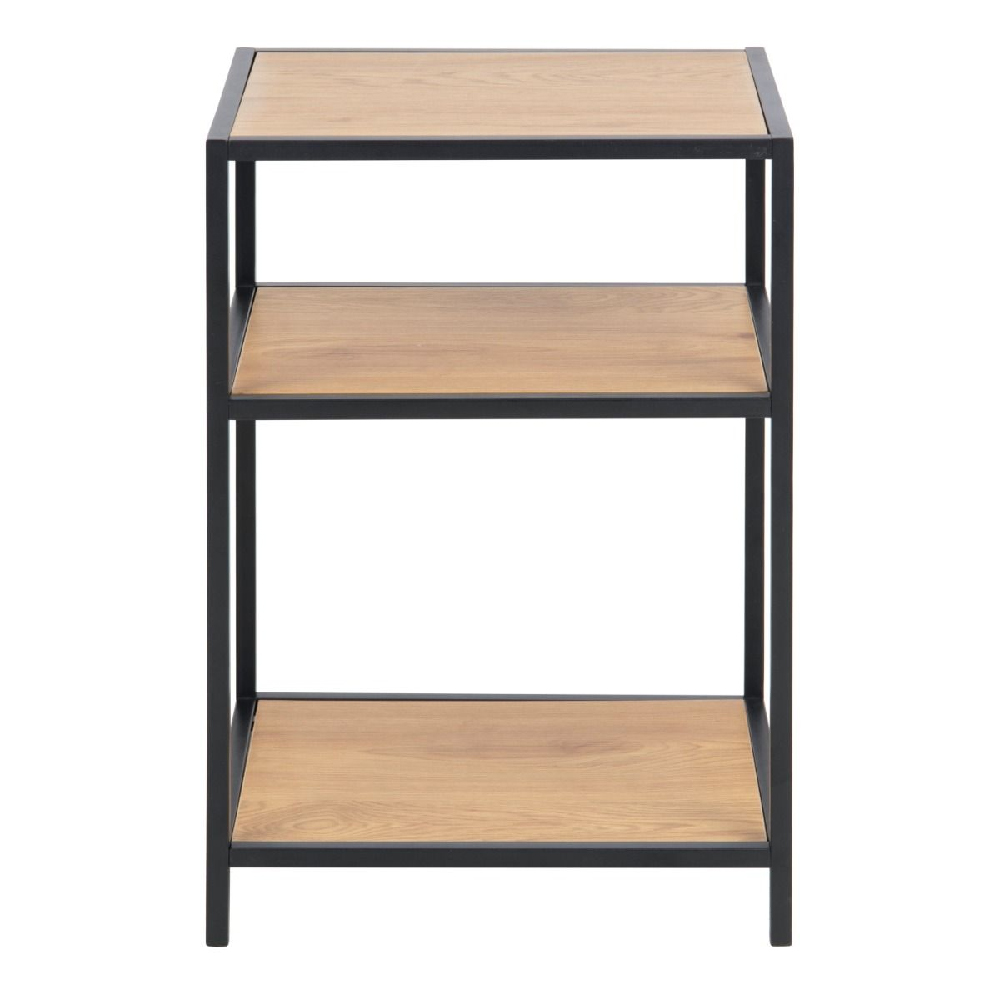 Sparks Wooden Bedside Table With 2 Shelves In Oak And Black