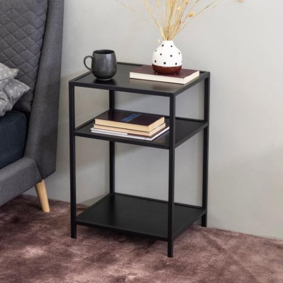 Product photograph of Sparks Wooden Bedside Table In Ash Black With Undershelf from Furniture in Fashion