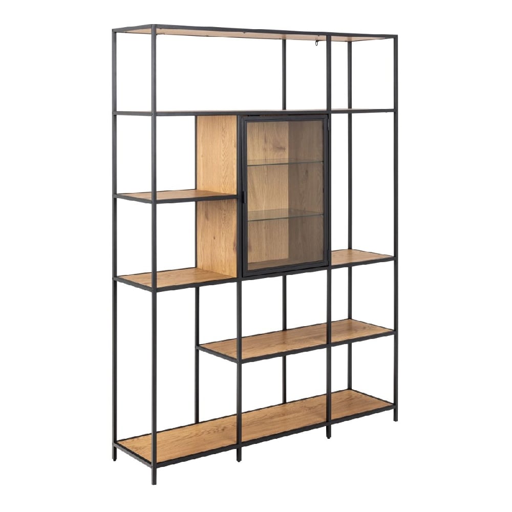 Read more about Sparks wooden bookcase with 1 door 7 shelves in oak and black