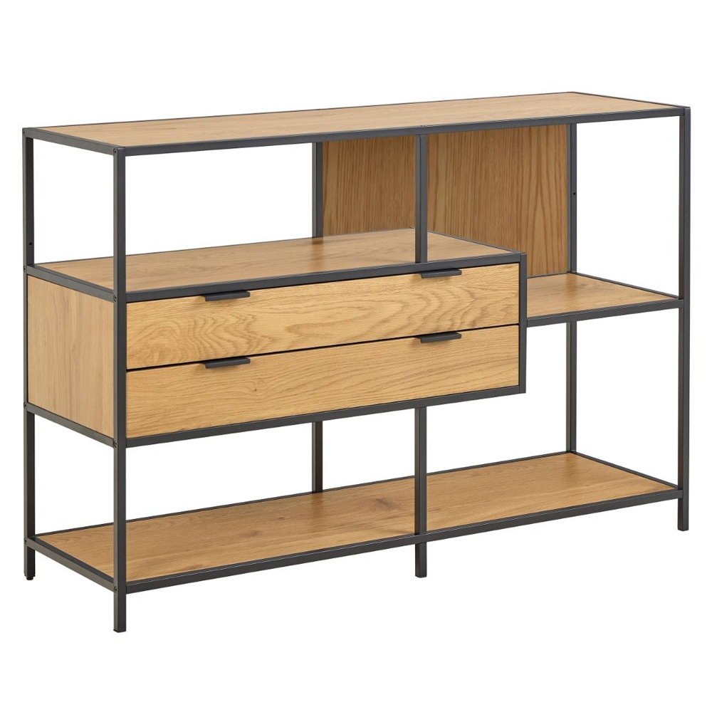 Sparks Wooden Bookcase With 2 Drawers 3 Shelves In Wild Oak