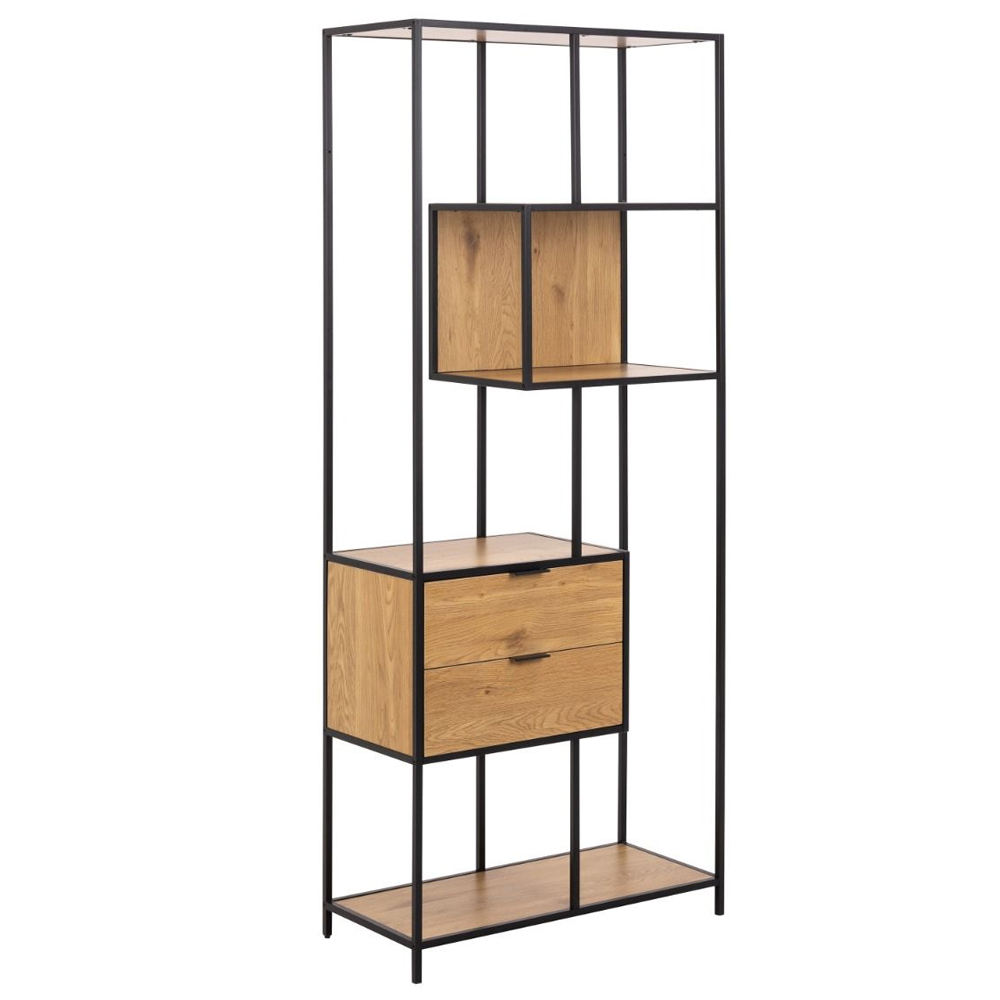 Sparks Wooden Bookcase With 2 Drawers 4 Shelves In Wild Oak