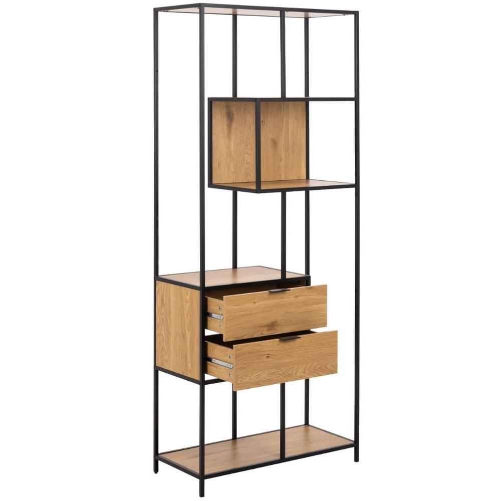 Sparks Wooden Bookcase With 2 Drawers 4 Shelves In Wild Oak