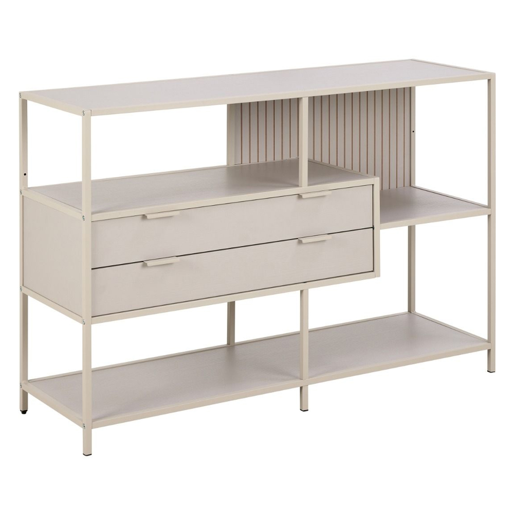 Sparks Wooden Bookcase With 2 Drawers And Back Panel In Grey