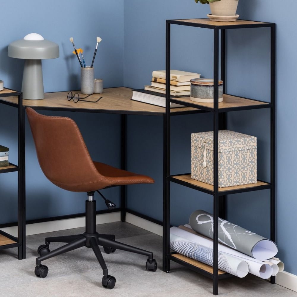Read more about Sparks wooden bookcase with 3 shelves and metal frame in oak