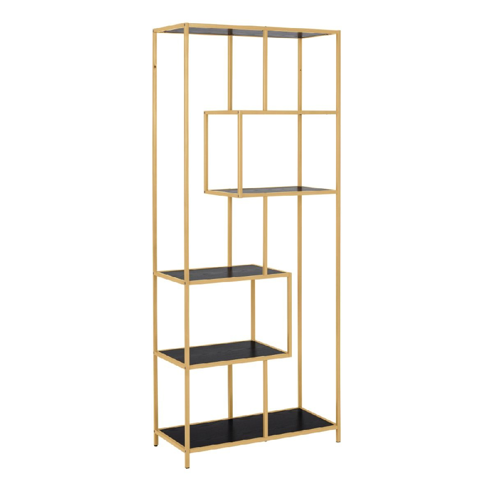 Sparks Wooden Bookcase With 5 Shelves And Gold Frame In Black