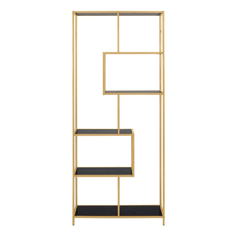 Sparks Wooden Bookcase With 5 Shelves And Gold Frame In Black