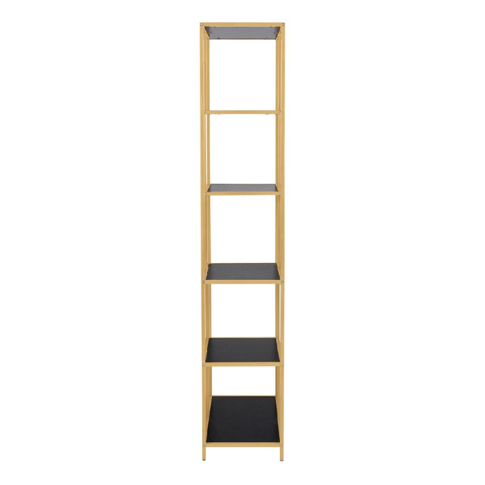 Sparks Wooden Bookcase With 5 Shelves And Gold Frame In Black