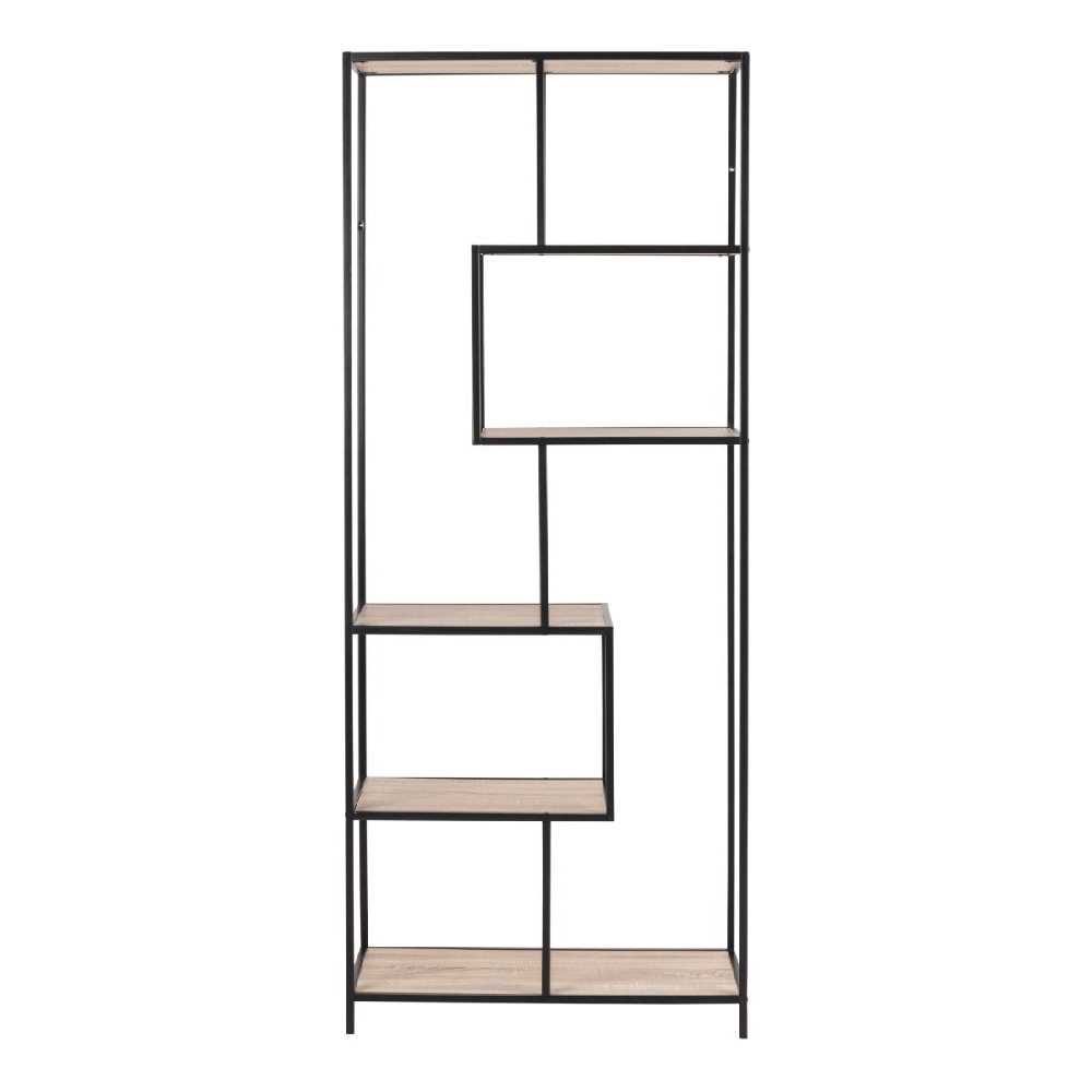 Sparks Wooden Bookcase With 5 Shelves In Sonoma Oak And Black