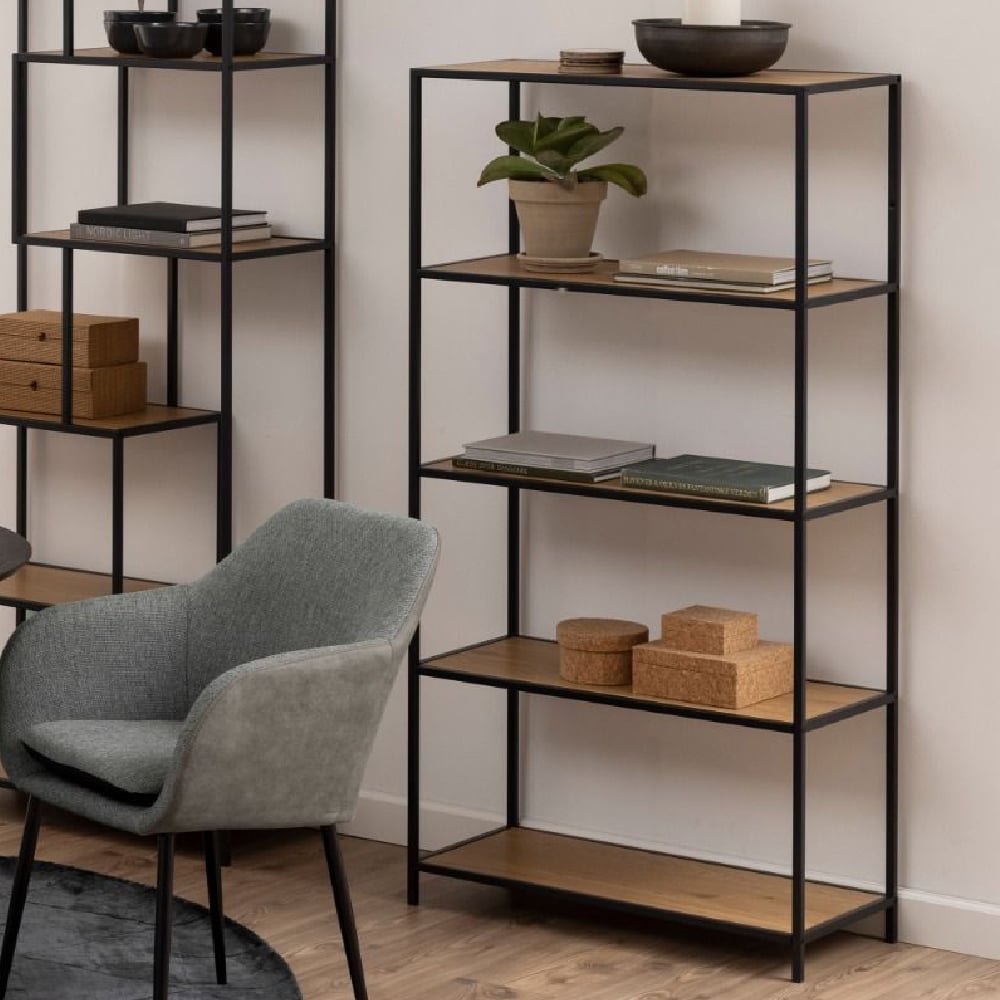 Read more about Sparks wooden bookcase tall with 4 shelves in oak and black