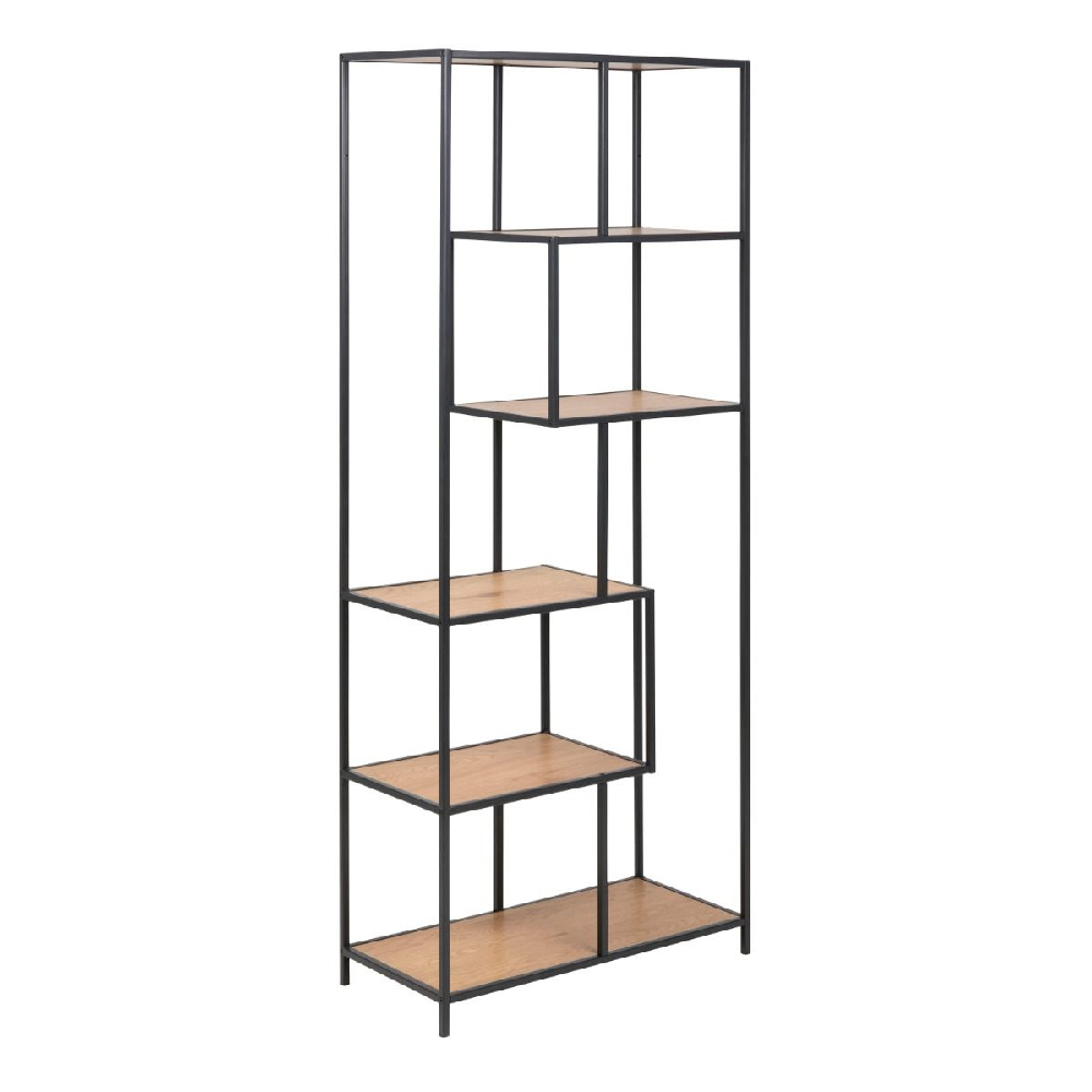 Sparks Wooden Bookcase Tall With 5 Shelves In Oak And Ash Black