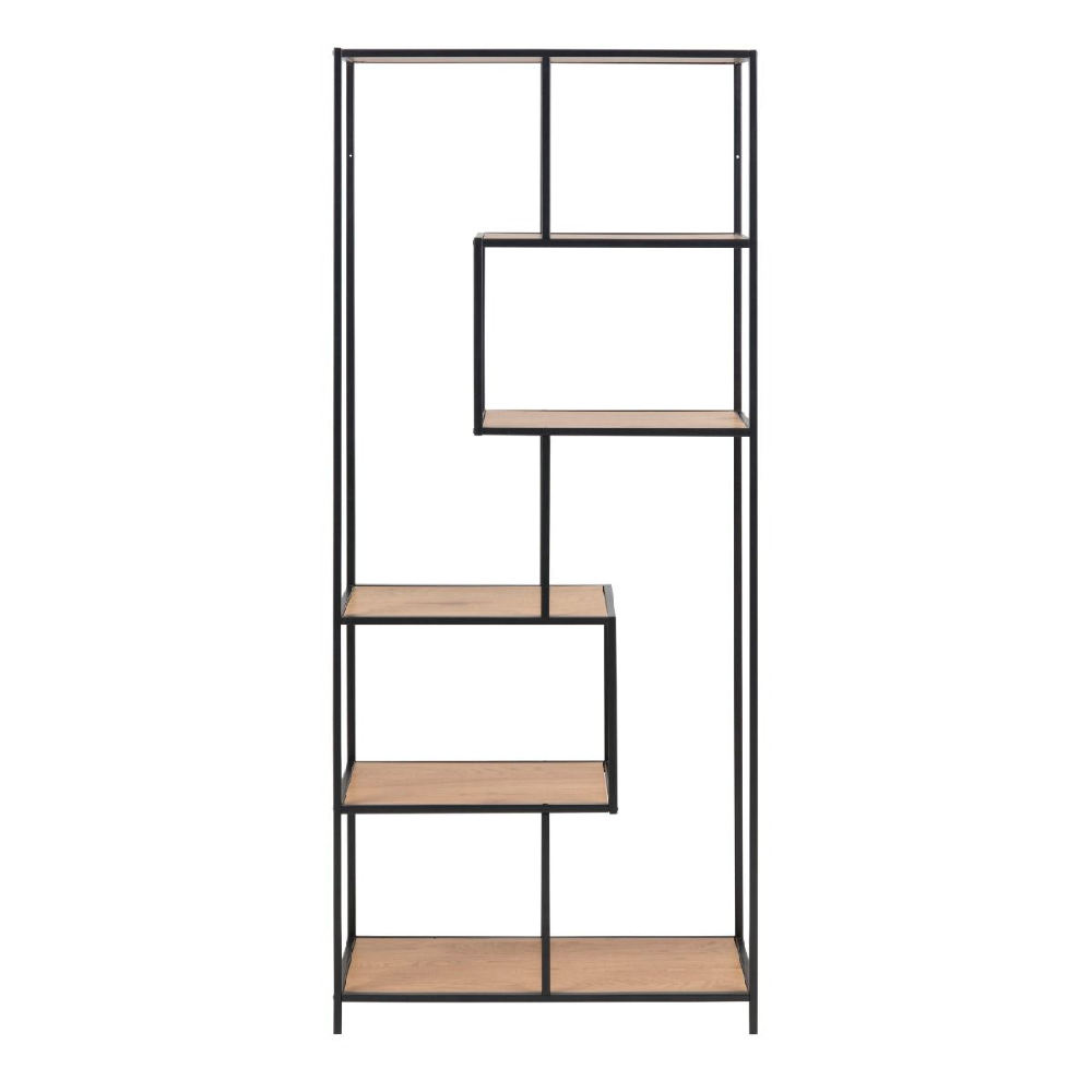 Sparks Wooden Bookcase Tall With 5 Shelves In Oak And Ash Black