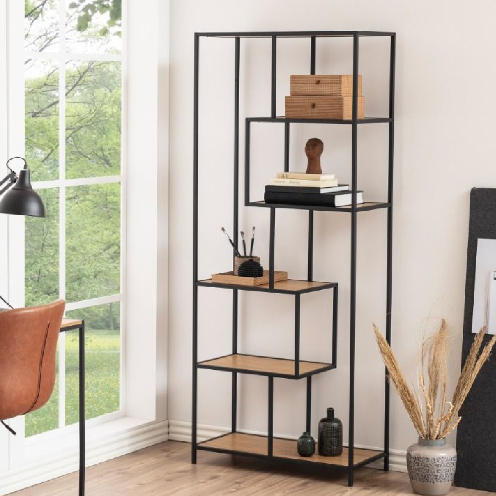 Read more about Sparks wooden bookcase tall with 5 shelves in oak and ash black