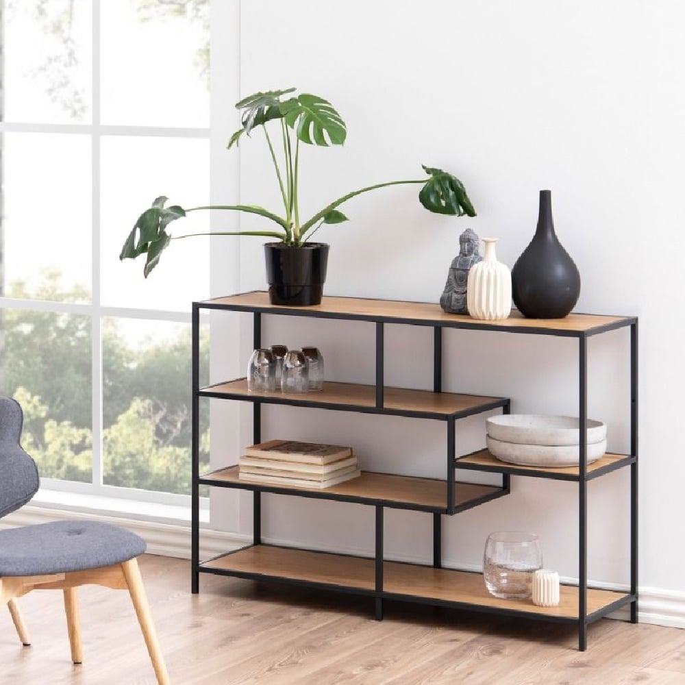 Read more about Sparks wooden bookcase wide with 4 shelves in oak and black