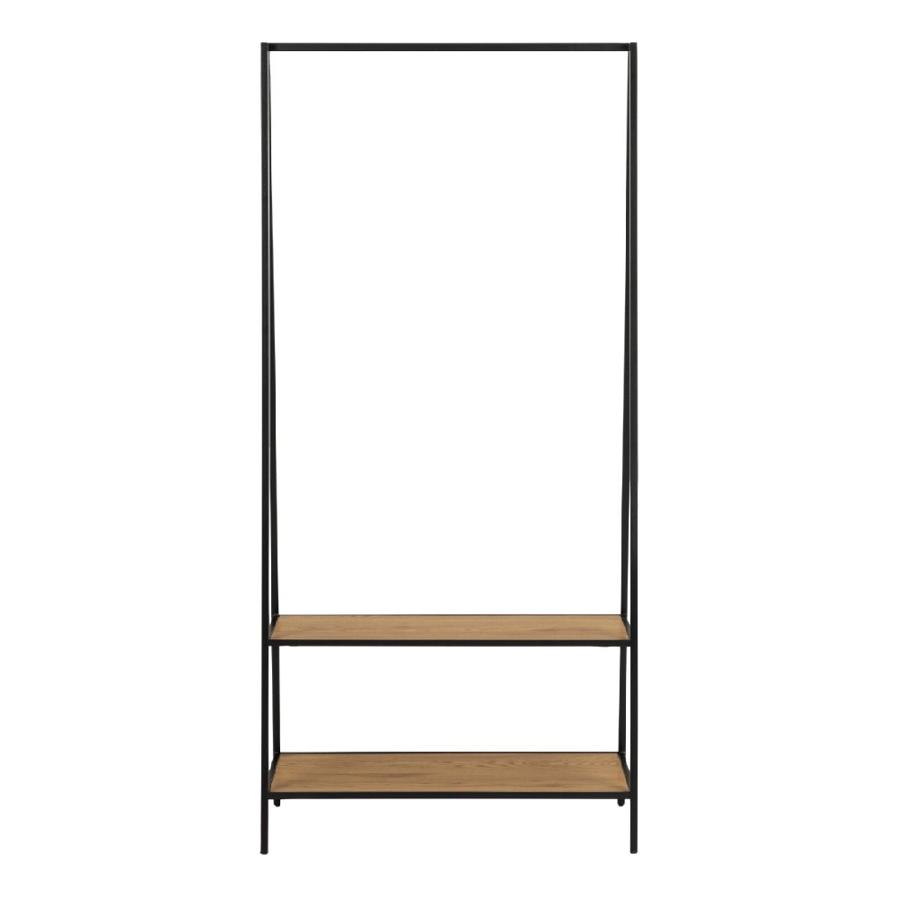 Sparks Wooden Clothes Stand With 2 Shelves In Oak And Black