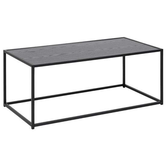 Sparks Wooden Coffee Table In Ash Black With Black Metal Frame
