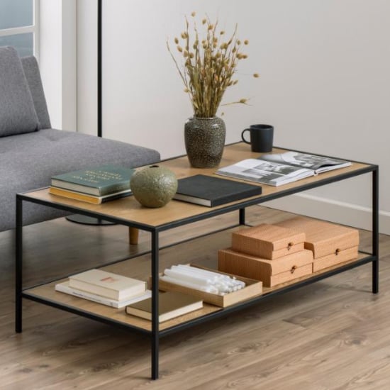 Sparks Wooden Coffee Table In Matt Wild Oak With Black Frame