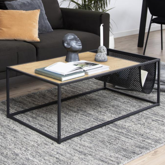 Sparks Wooden Coffee Table In Matt Wild Oak With Black Frame | FiF