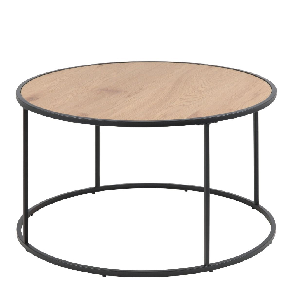 Sparks Wooden Coffee Table Round With Black Metal Frame In Oak