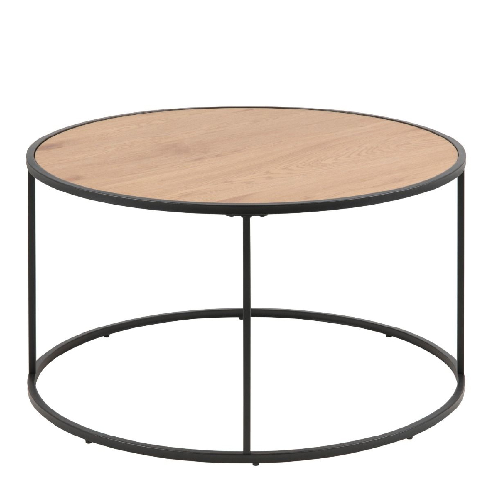Sparks Wooden Coffee Table Round With Black Metal Frame In Oak