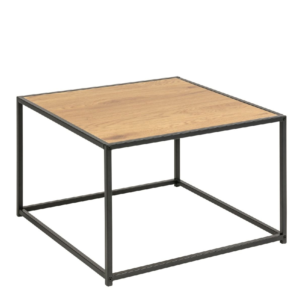 Sparks Wooden Coffee Table Square With Black Metal Frame In Oak