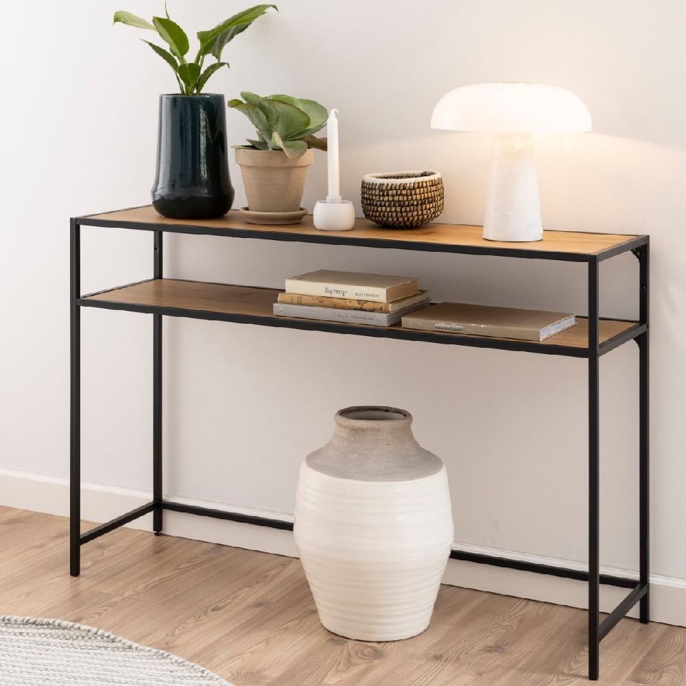 Read more about Sparks wooden console table with 1 shelf in oak and black