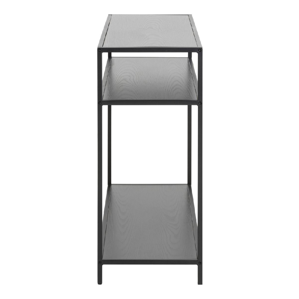 Sparks Wooden Console Table With 2 Shelves In Ash Black