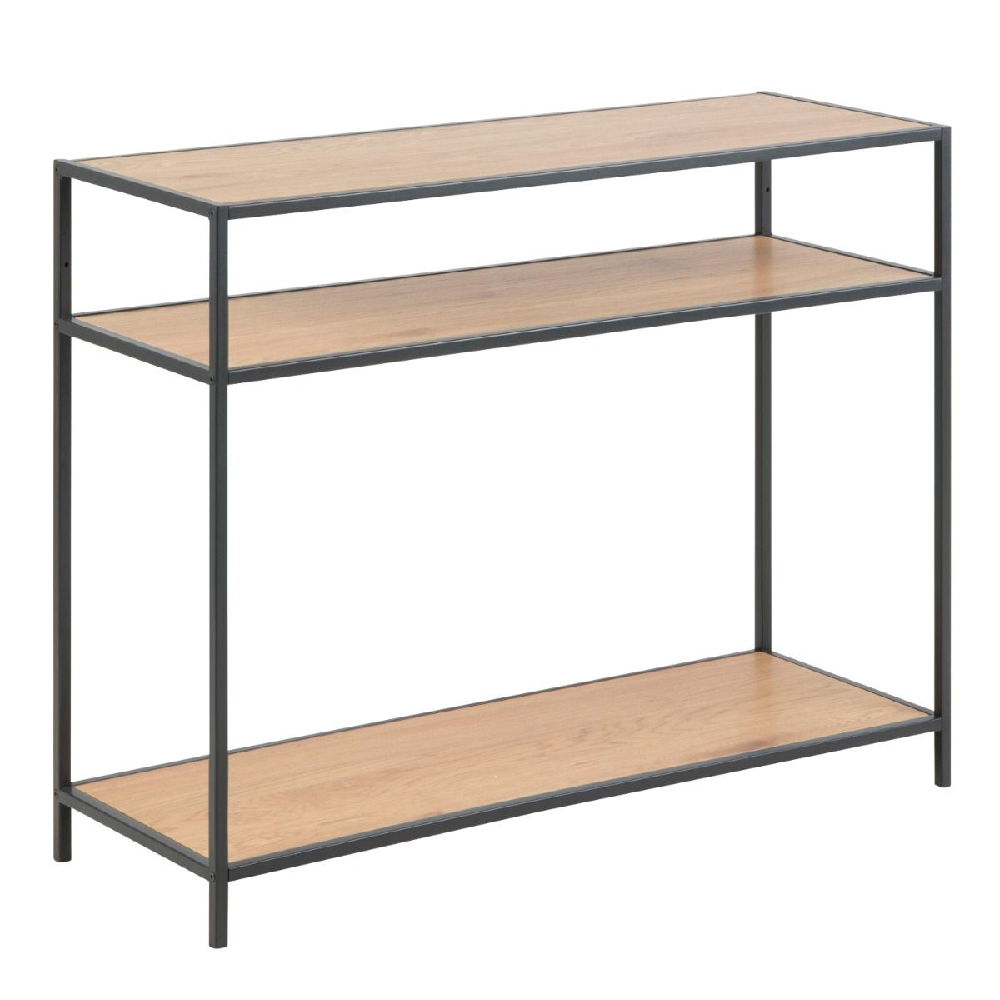 Sparks Wooden Console Table With 2 Shelves In Oak And Black