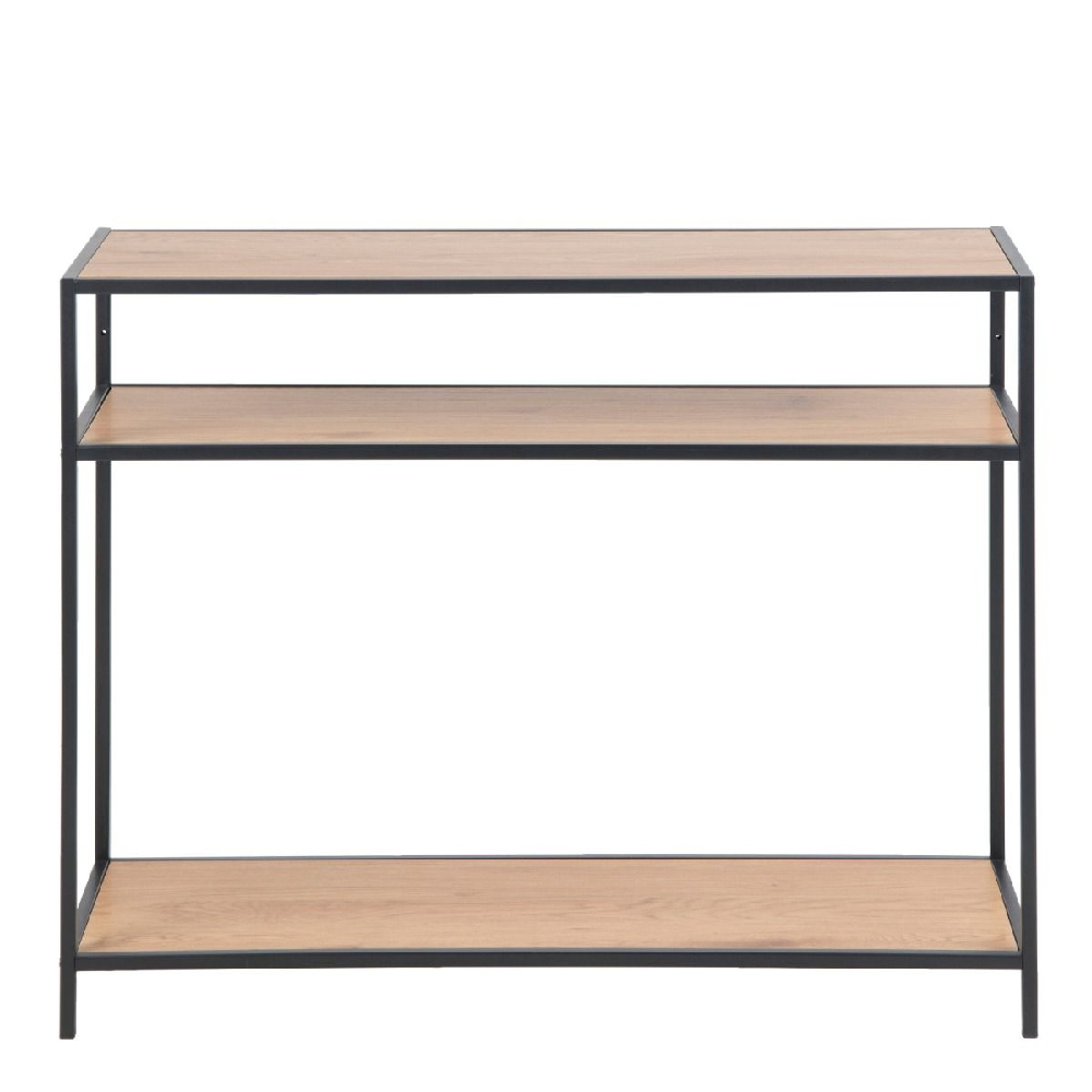 Sparks Wooden Console Table With 2 Shelves In Oak And Black