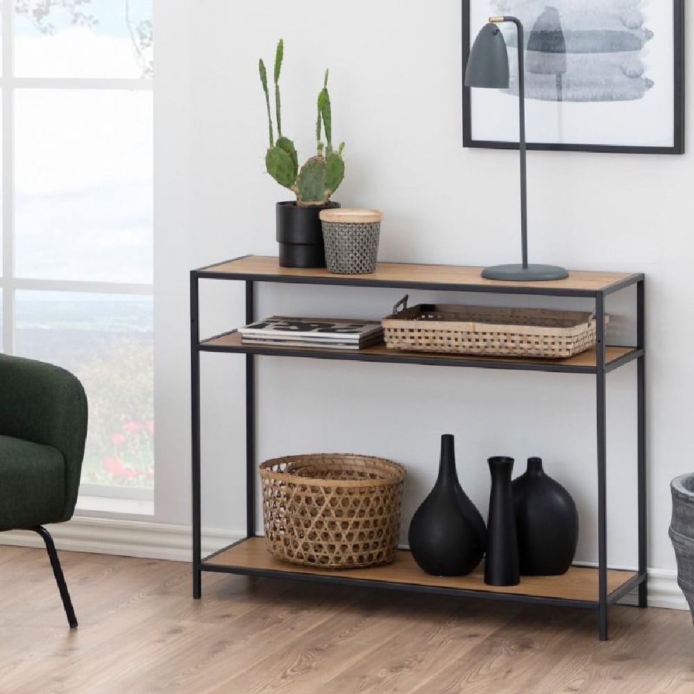 Read more about Sparks wooden console table with 2 shelves in oak and black