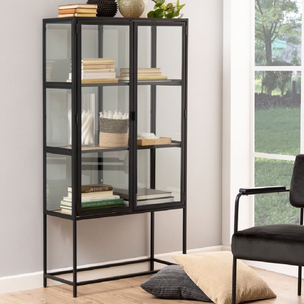 Read more about Sparks wooden display cabinet with 2 doors in oak and black