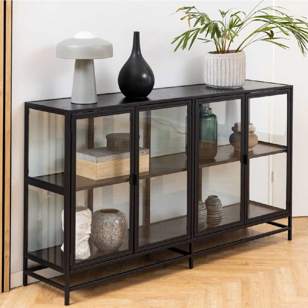 Read more about Sparks wooden display cabinet with 4 doors in black