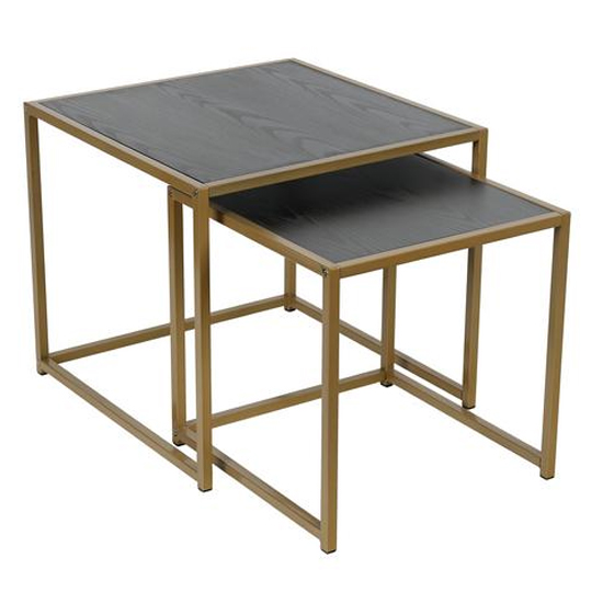 Sparks Wooden Nest Of 2 Tables In Ash Black With Gold Frame