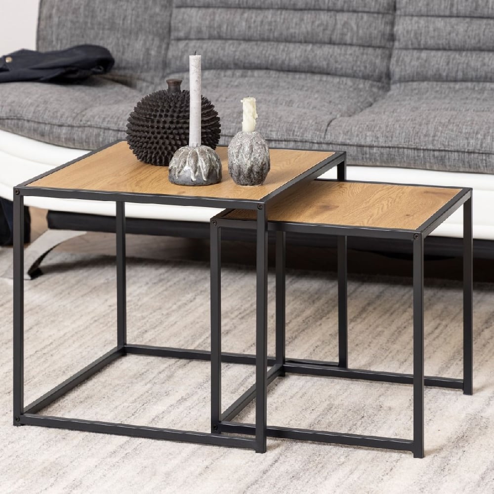 Read more about Sparks wooden nest of 2 tables with black metal frame in oak