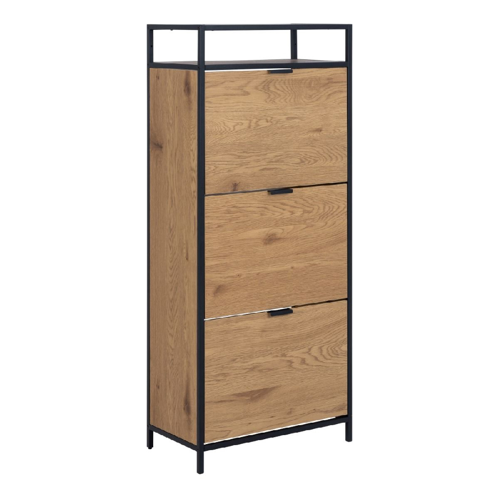 Sparks Wooden Shoe Cabinet With 3 Flip Doors In Oak And Black