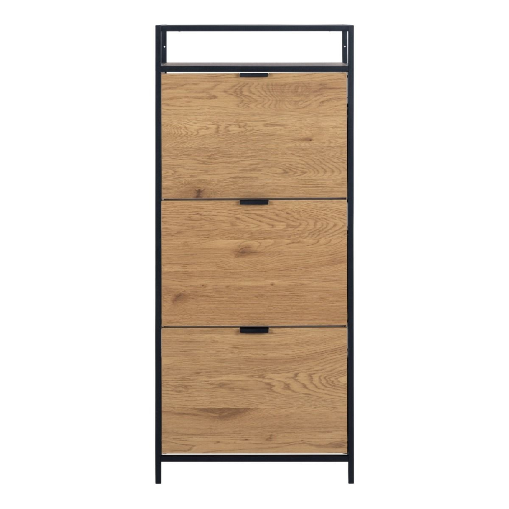 Sparks Wooden Shoe Cabinet With 3 Flip Doors In Oak And Black
