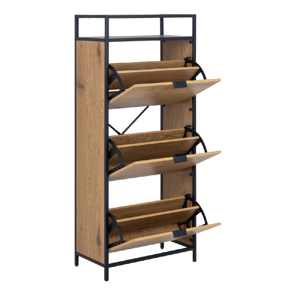 Sparks Wooden Shoe Cabinet With 3 Flip Doors In Oak And Black