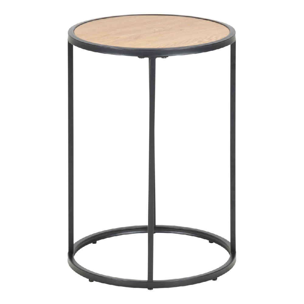 Sparks Wooden Side Table Round With Black Metal Frame In Oak