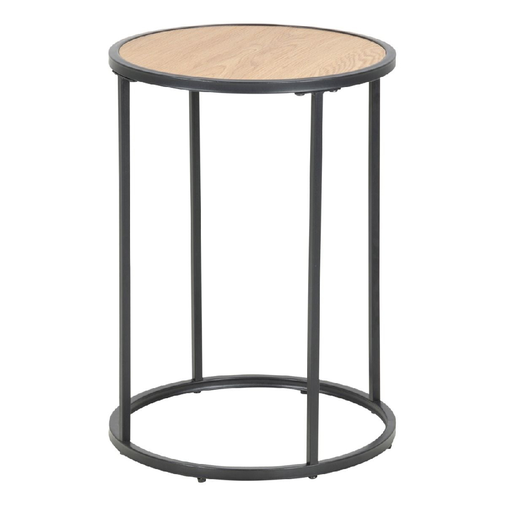 Sparks Wooden Side Table Round With Black Metal Frame In Oak