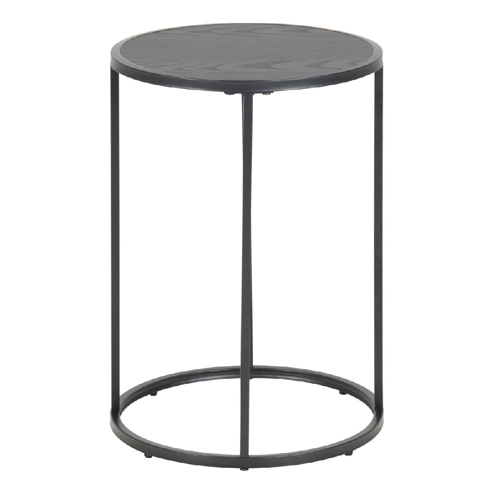 Sparks Wooden Side Table Round With Metal Frame In Black