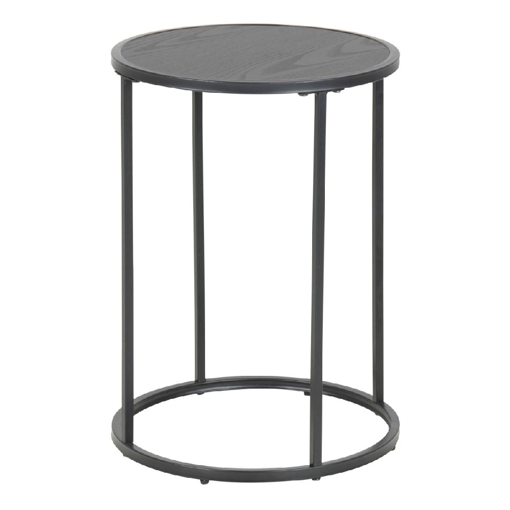 Sparks Wooden Side Table Round With Metal Frame In Black
