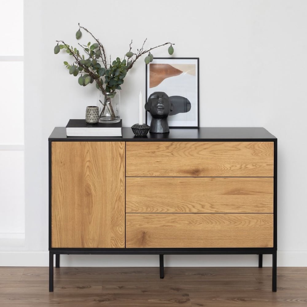 Read more about Sparks wooden sideboard with 1 door 3 drawers in black and oak