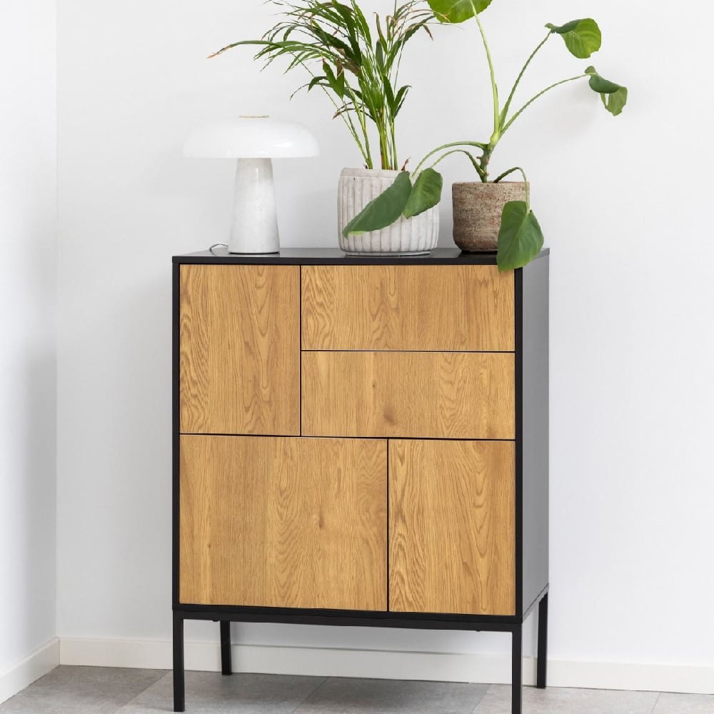 Read more about Sparks wooden sideboard with 3 doors 2 drawers in black and oak